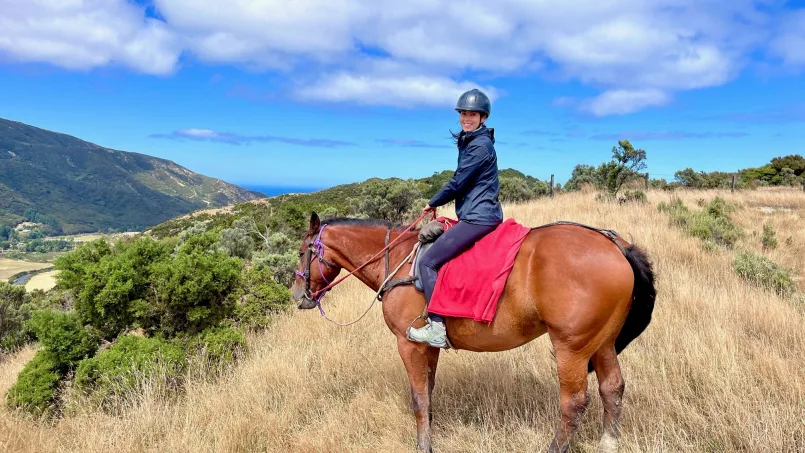 Sarah on a trail ride in New Zealand